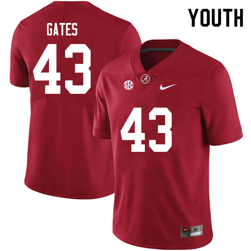 Alabama Crimson Tide Youth A.J. Gates #43 Crimson NCAA Nike Authentic Stitched 2020 College Football Jersey MG16W00QT